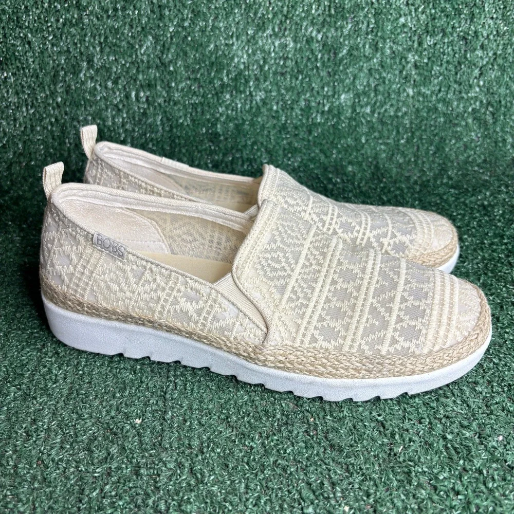 Skechers BOBS Flexpadrille Hi-Crisp Meadow Espadrille Slip On Natural Womens 8